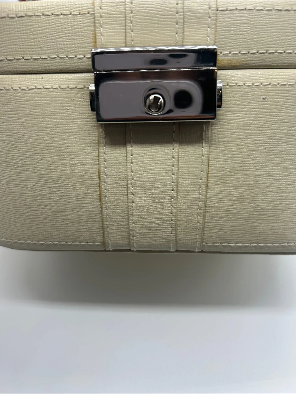 Pottery Barn Cream Travel Jewelry Box Carrying Handle key lock